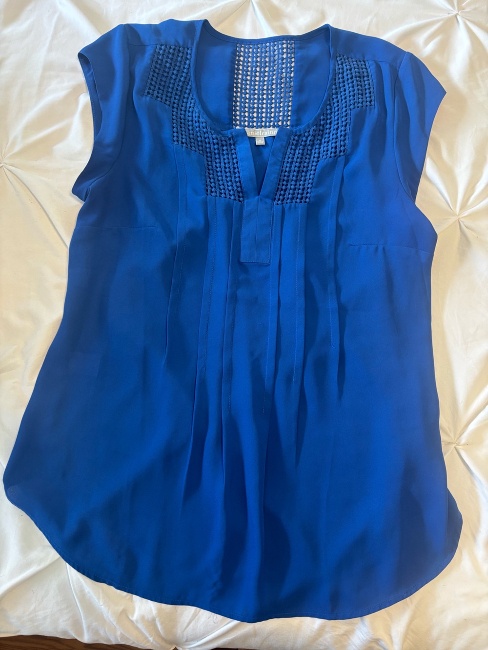 Women’s Royal Blue Pleated Cap-Sleeve Blouse